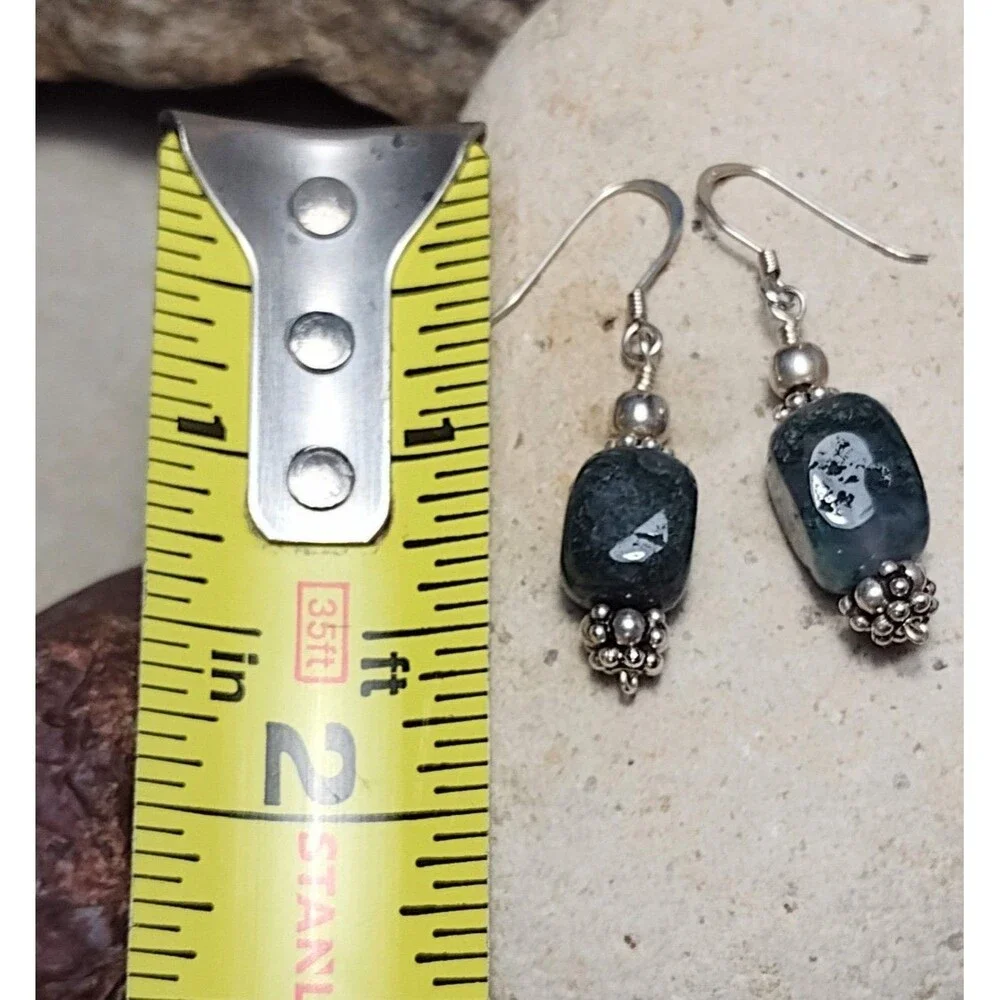 Sterling Silver 925 Reticulated Quartz Green Dangle Earrings